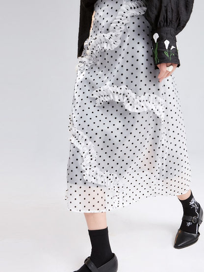 Niche Chiffon Frill Sheer Dot Skirt