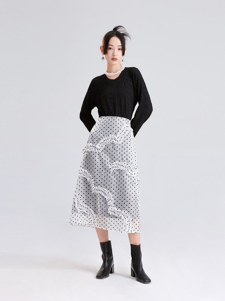 Niche Chiffon Frill Sheer Dot Skirt