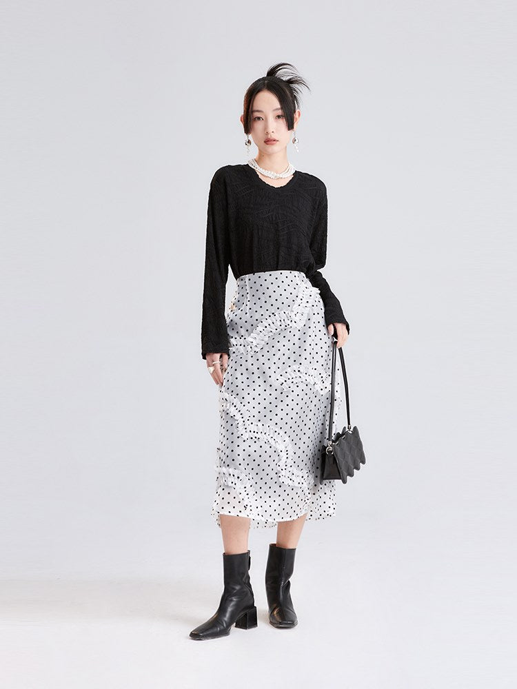 Niche Chiffon Frill Sheer Dot Skirt