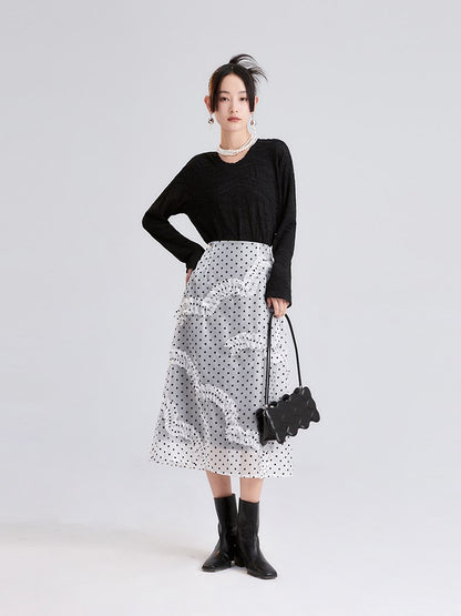 Niche Chiffon Frill Sheer Dot Skirt