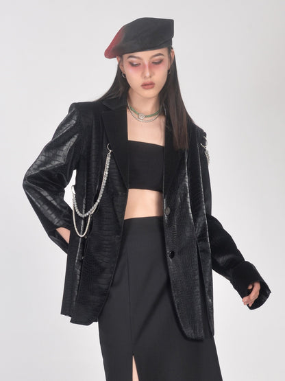 Chain Leather Cut Niche Crocodile Jacket