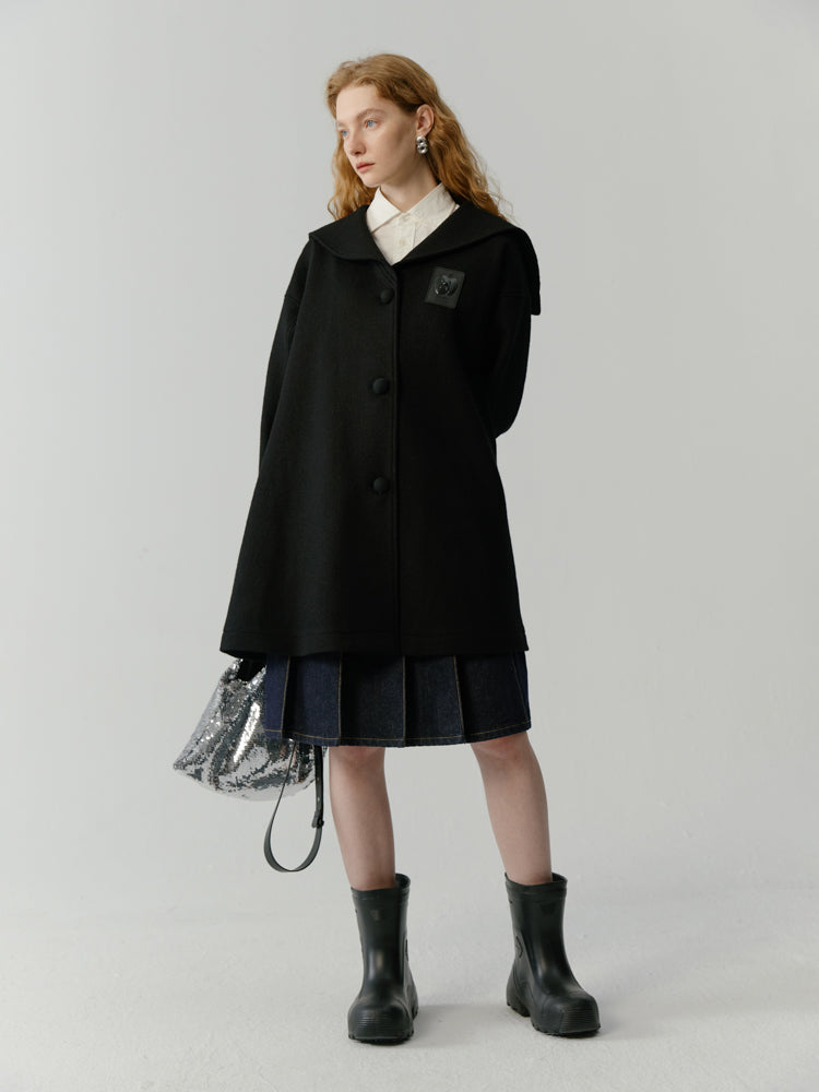 Sailor-collar Long College Coat