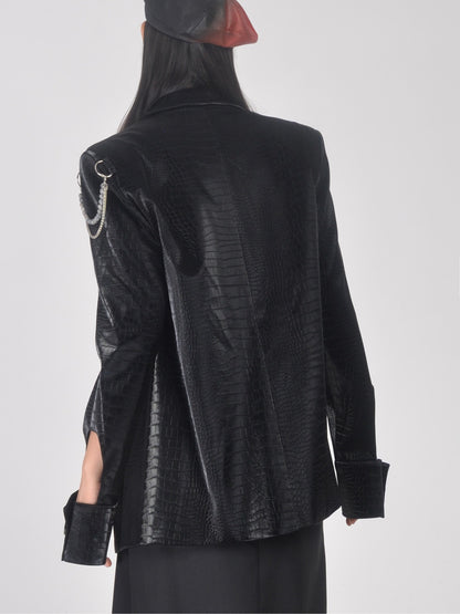 Chain Leather Cut Niche Crocodile Jacket