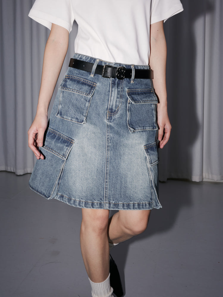 Denim Short Casual Pocket Skirt