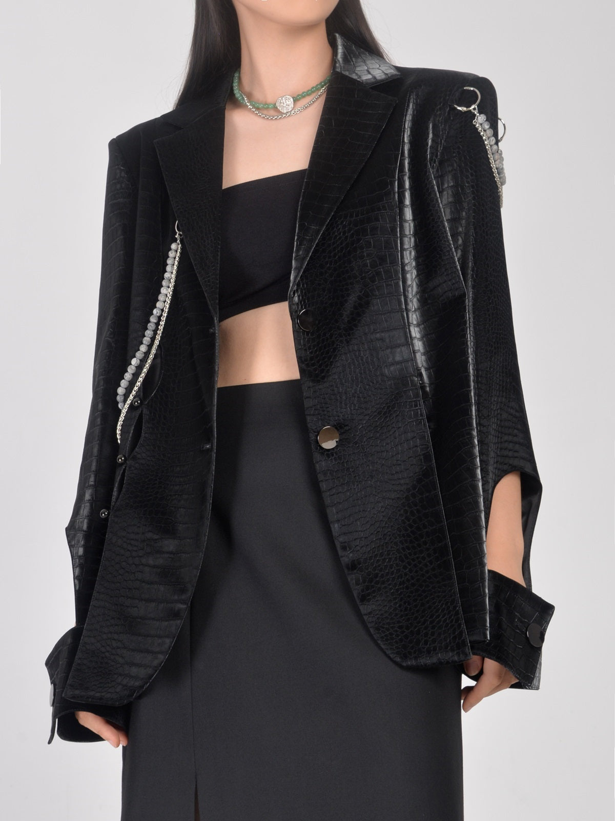 Chain Leather Cut Niche Crocodile Jacket