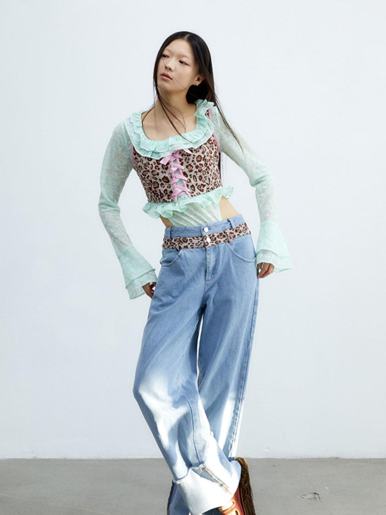 Lopard Wrap Wide-leg Casual Pants