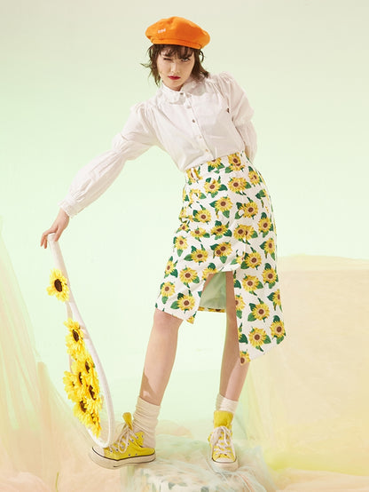 Sunflower Retro Asymmetric Irregular Skirt