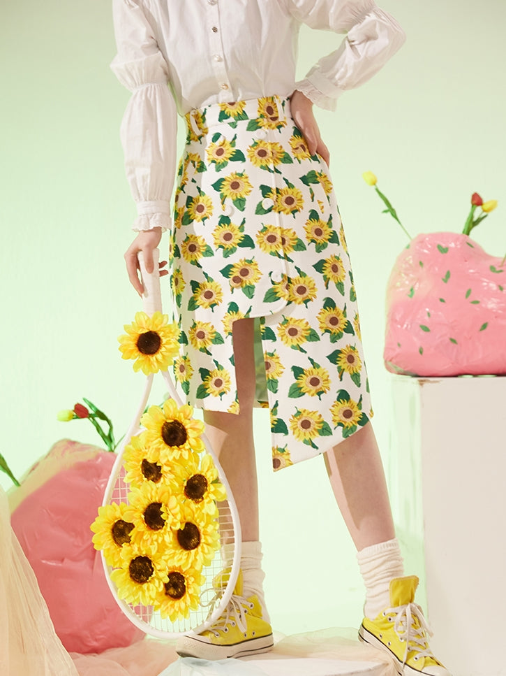 Sunflower Retro Asymmetric Irregular Skirt