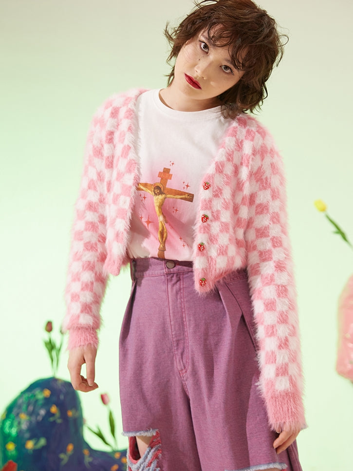 Strawberry Knit Sweater Short Cardigan