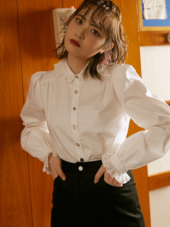 Lace Puff-Sleepes Frill Blouse