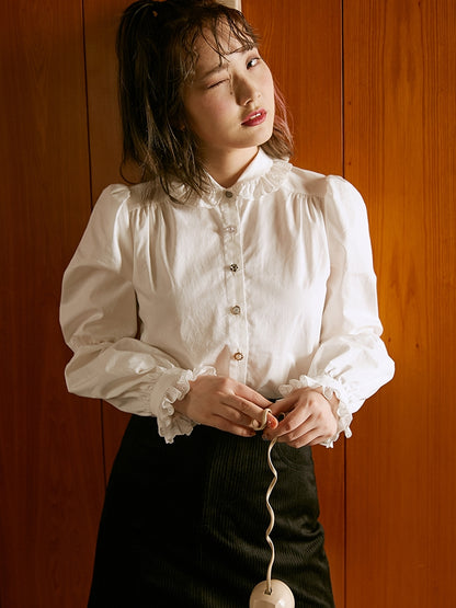 Lace Puff-Sleepes Frill Blouse