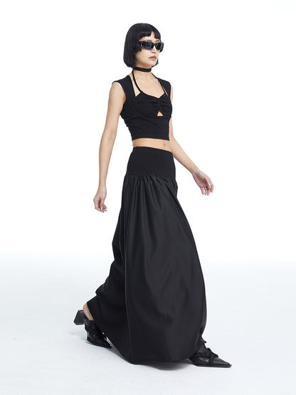 2way Plain Flare Bare-Tops Long-Skirt