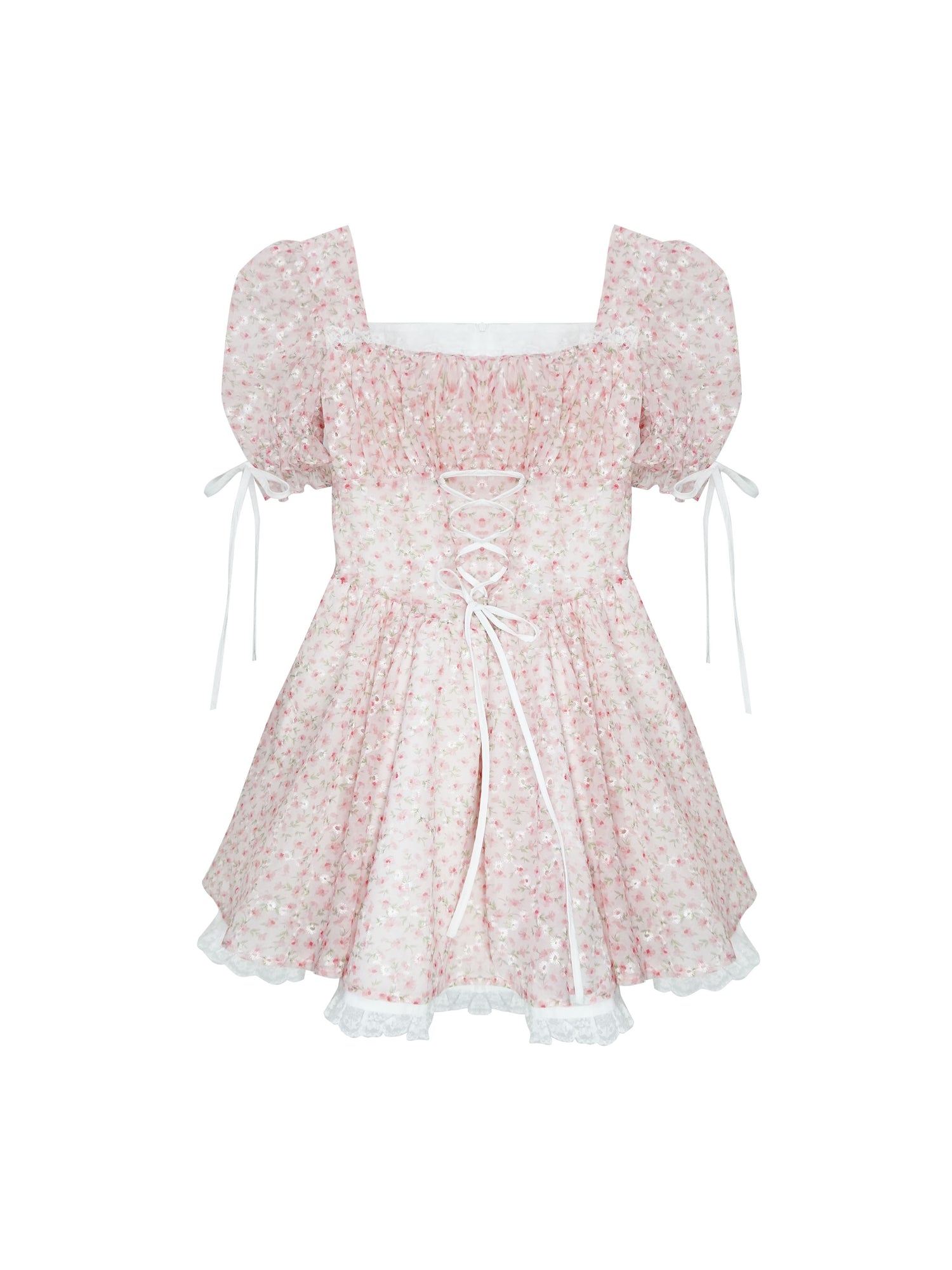 Fancy Sweet Lace-Up Girly Ribbon Fluffily Flower Lace One-Piece