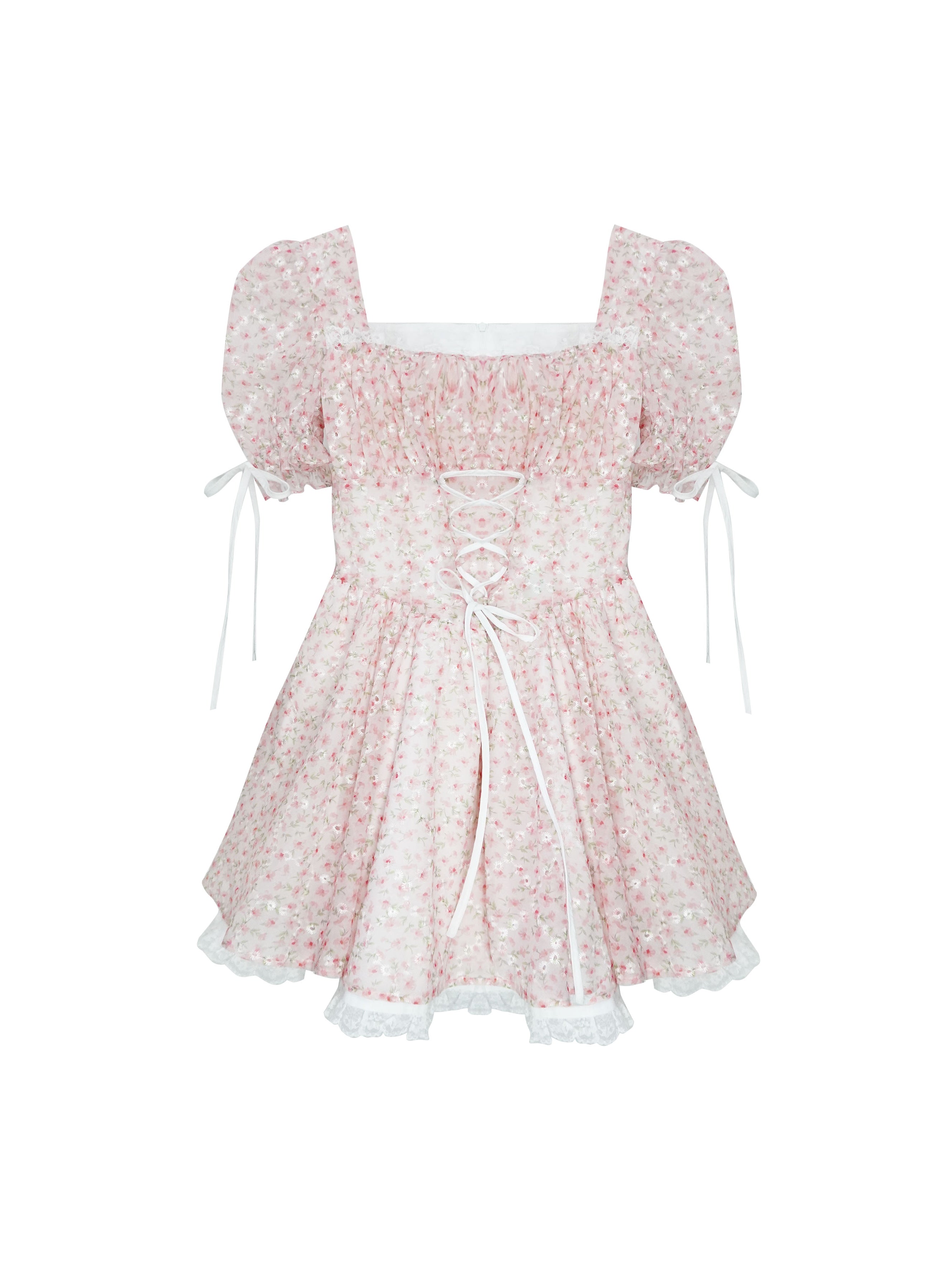 Fancy Sweet Lace-Up Girly Ribbon Fluffily Flower Lace One-Piece