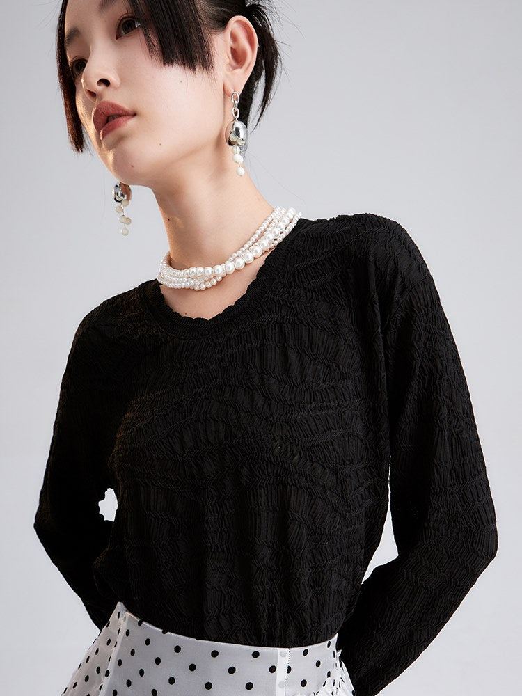 Embroidery Sheer Round-neck Cutsew