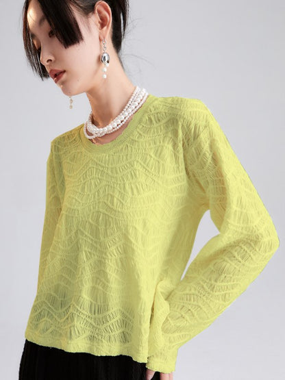 Embroidery Sheer Round-neck Cutsew