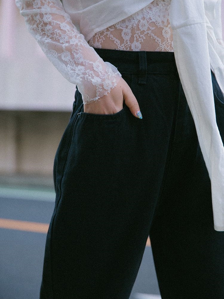 Lace High-Waist Wide-Leg Pants