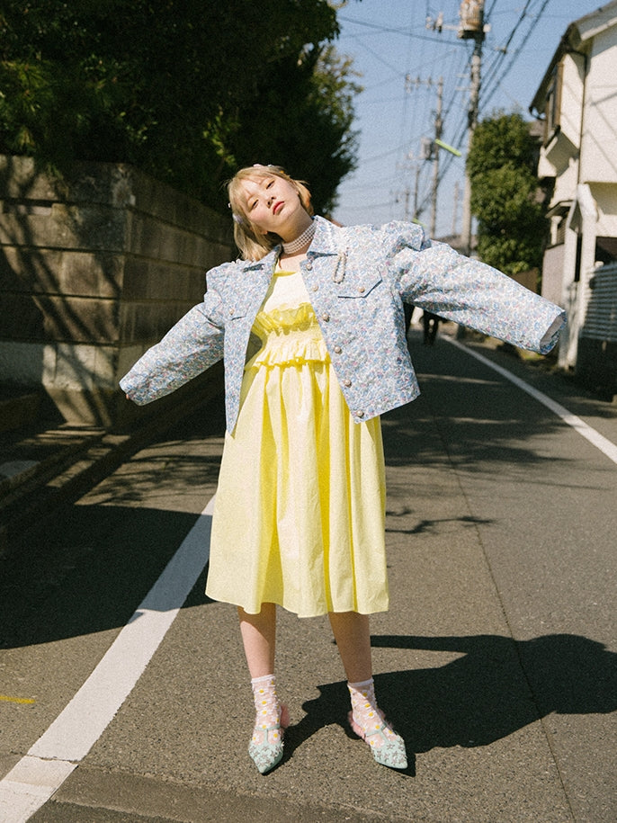 Lace Puff-sleeves pearl Flower Jacket