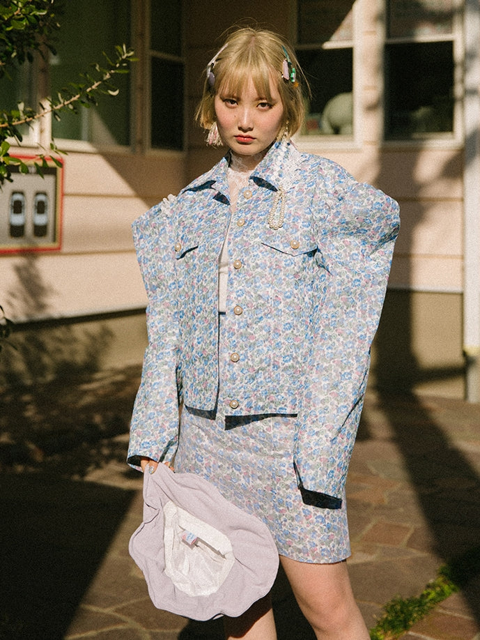 Lace Puff-sleeves pearl Flower Jacket