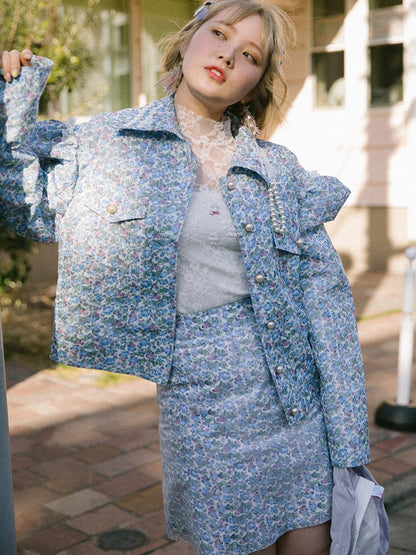 Lace Puff-sleeves pearl Flower Jacket