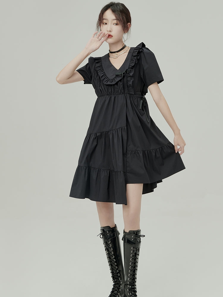 Irregular Ruffle Tiered Girly One-piece