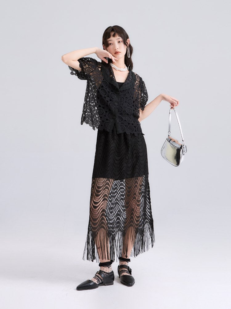 Arabesque Puff-Sleeve Lace Cardigan