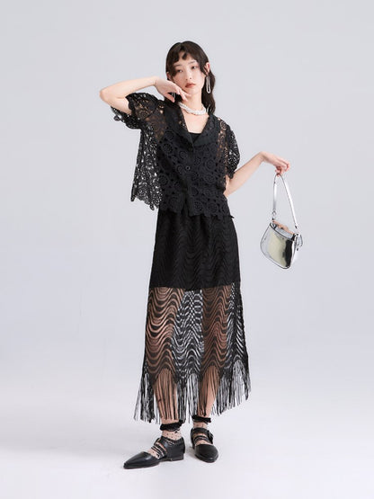 ARABESQUE PUFF-SLEEVE LACE CARDIGAN