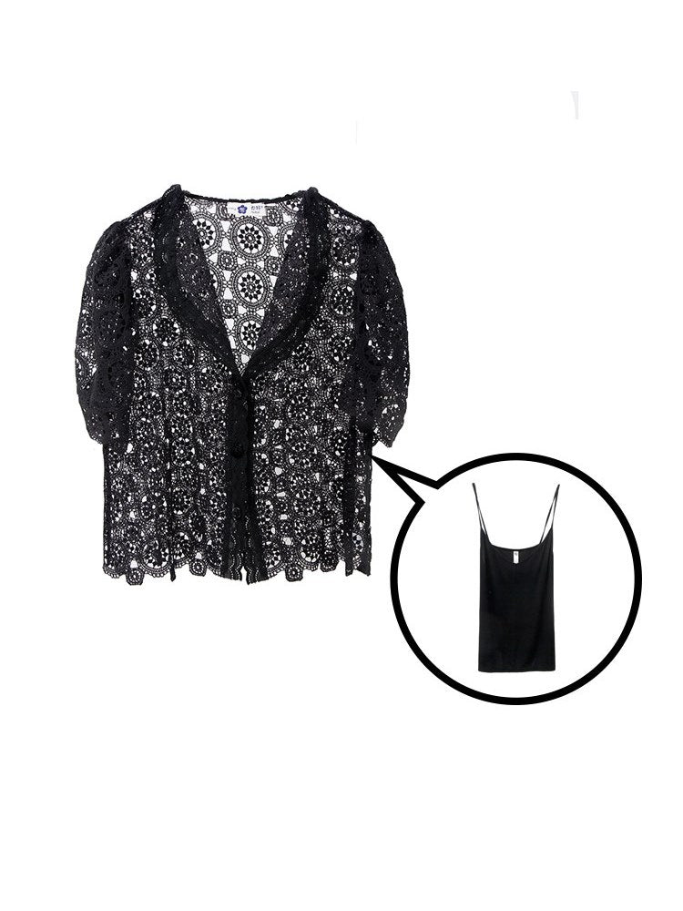 ARABESQUE PUFF-SLEEVE LACE CARDIGAN