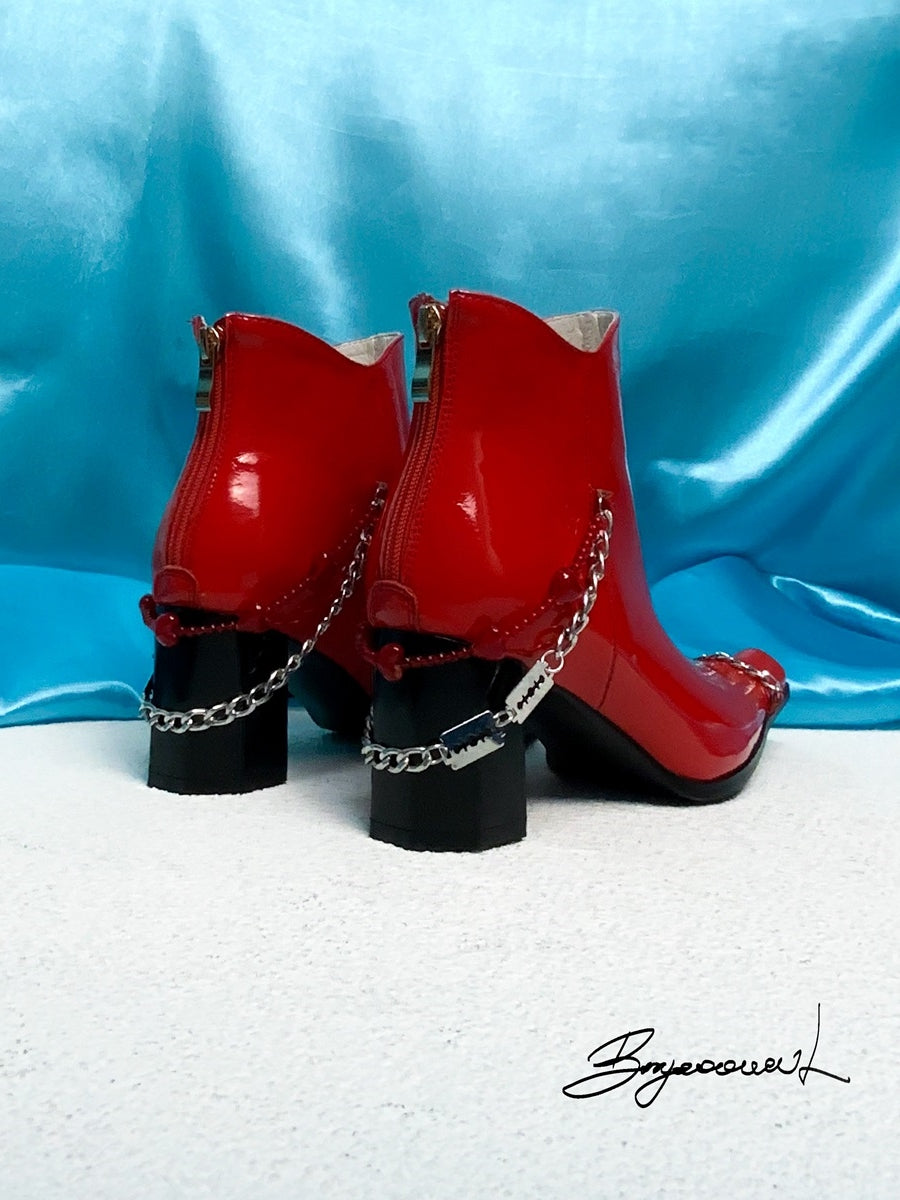 Pointed-toe Chain Beads Chunky-heel Short-boots