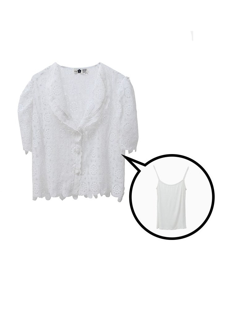 ARABESQUE PUFF-SLEEVE LACE CARDIGAN