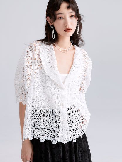 Arabesque Puff-Sleeve Lace Cardigan