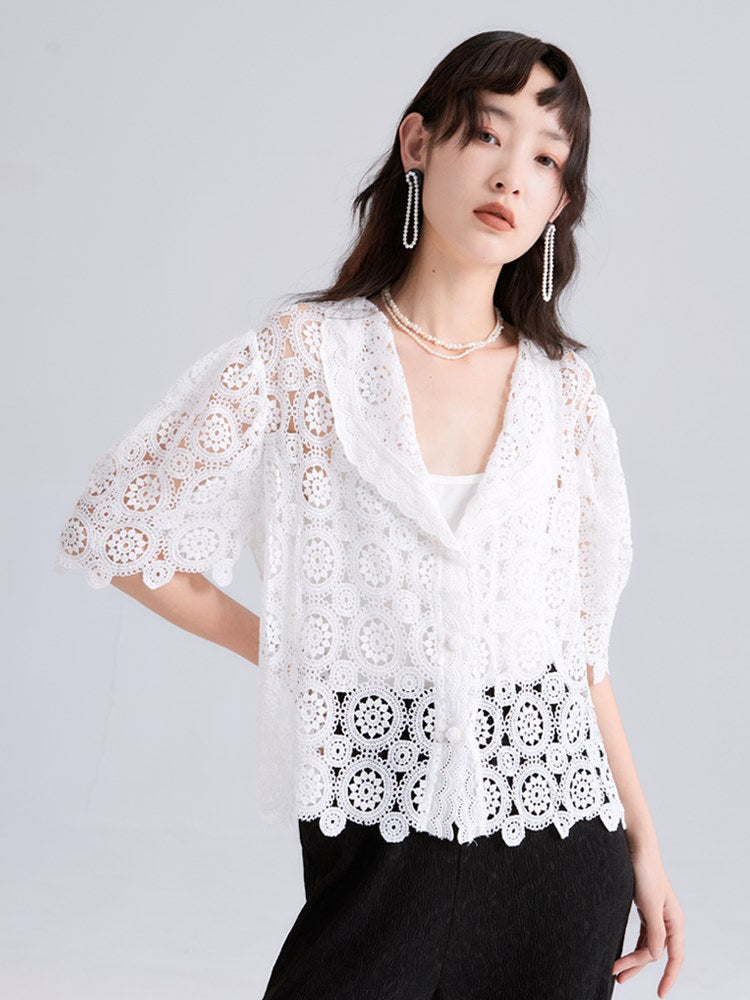 ARABESQUE PUFF-SLEEVE LACE CARDIGAN