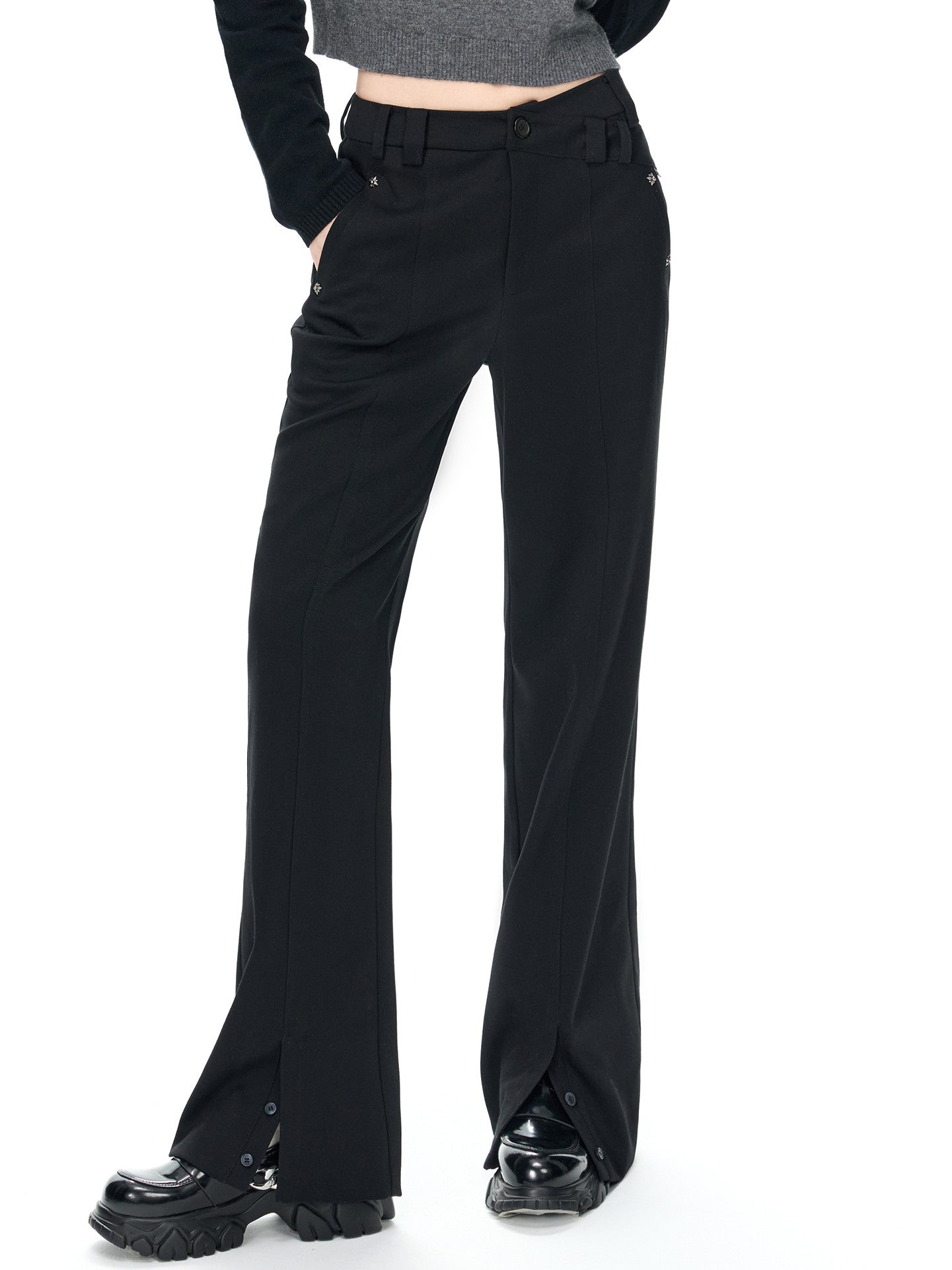 Slit Casual Straight Pants