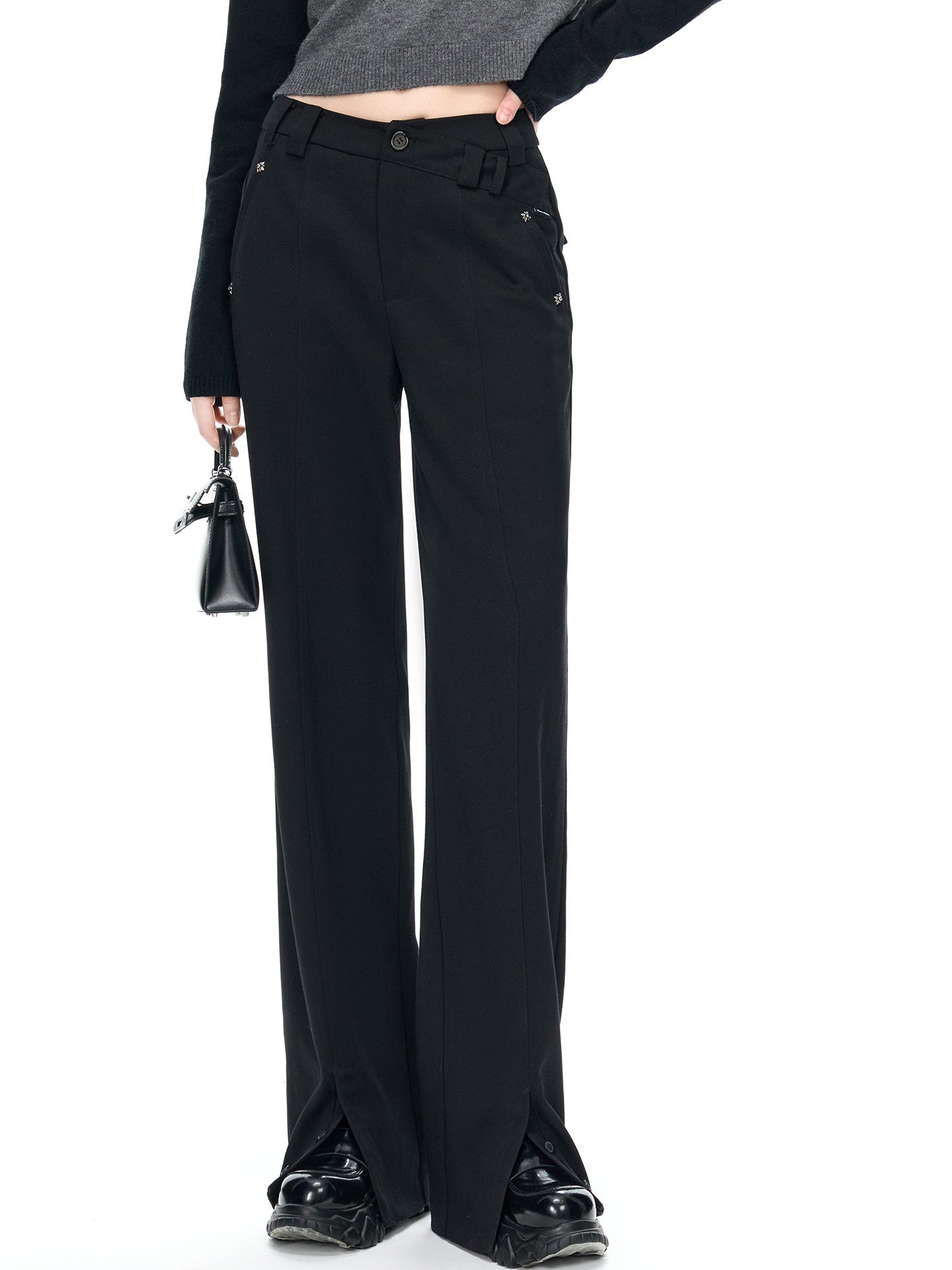 Slit Casual Straight Pants