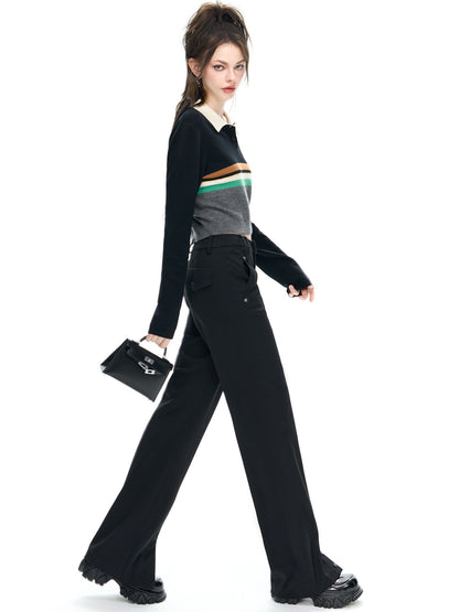 Slit Casual Straight Pants