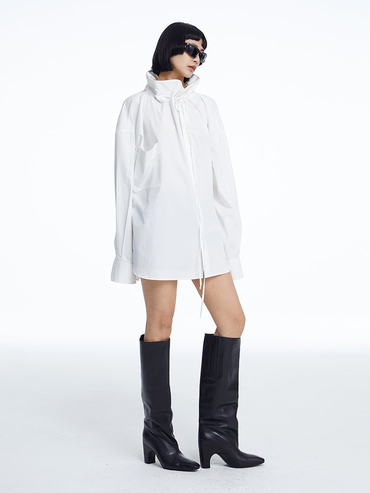 High-neck oversize Nichi-Collar Drawstring Blouse