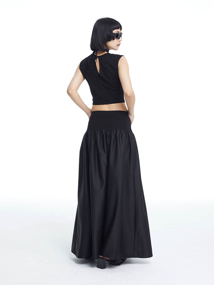 2way Plain Flare Bare-Tops Long-Skirt