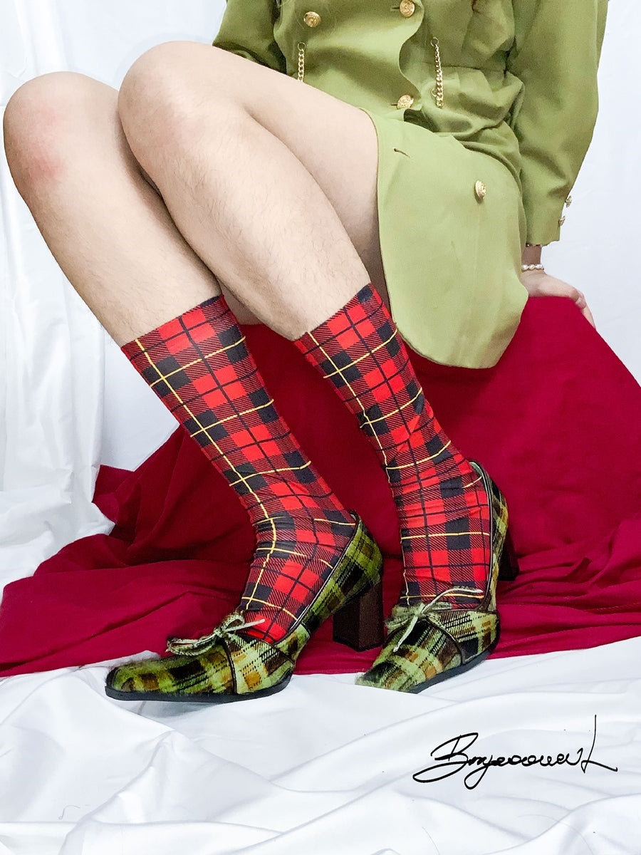 Plaid Retro Tweed Chunky-Heel Pumps