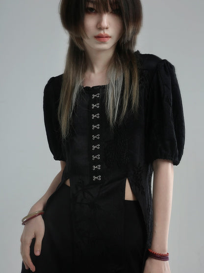 Irregular Nichi Puff-sleeves Blouse