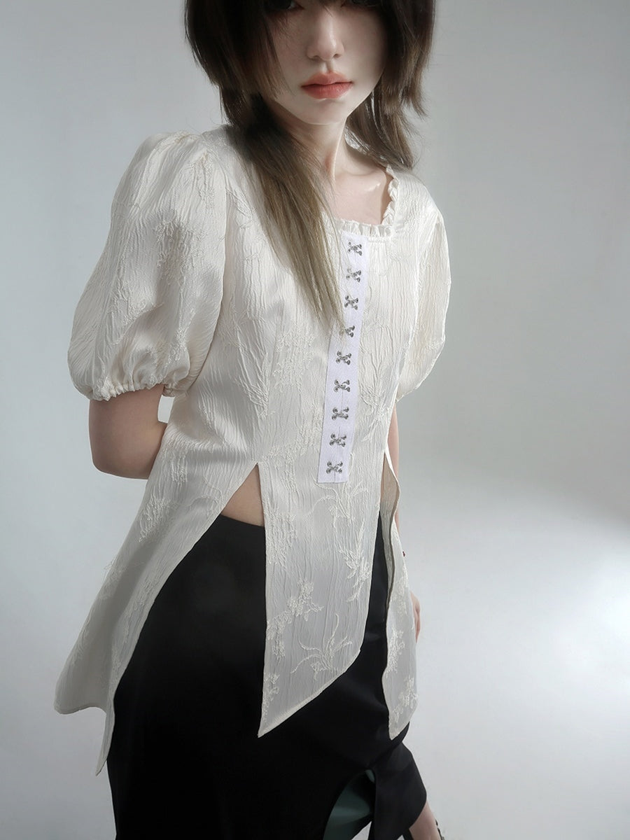 Irregular Nichi Puff-sleeves Blouse