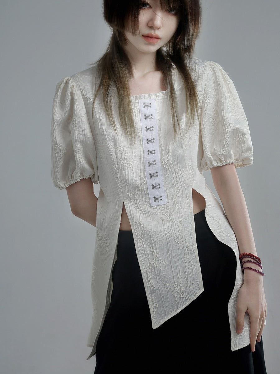 Irregular Nichi Puff-sleeves Blouse