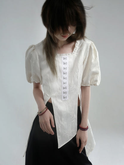 Irregular Nichi Puff-sleeves Blouse