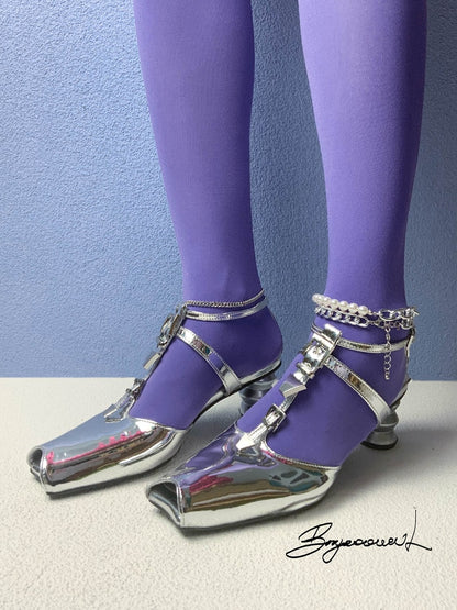 Square-toe Unique Metallic Sandal