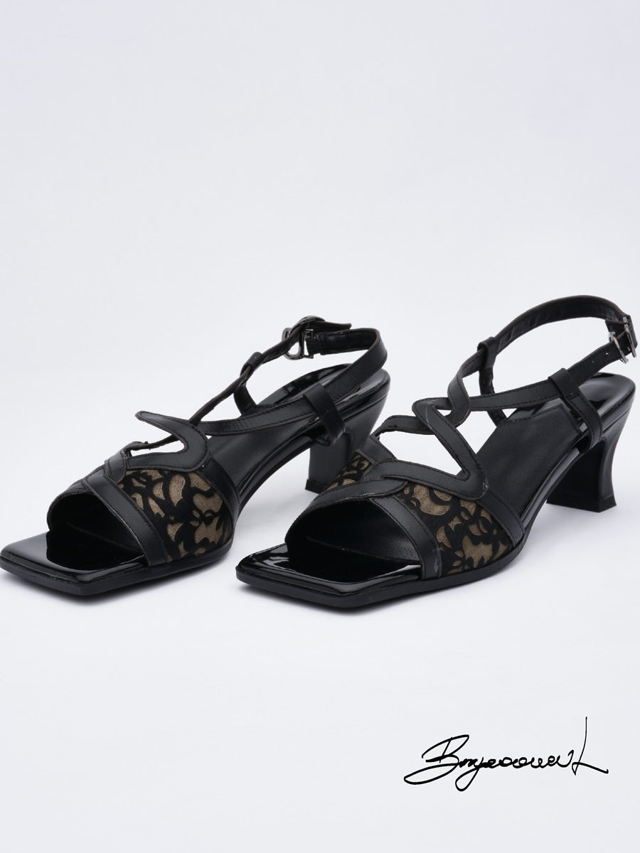 LOW-HEEL ELEGANT SQUARE-TOE SANDAL