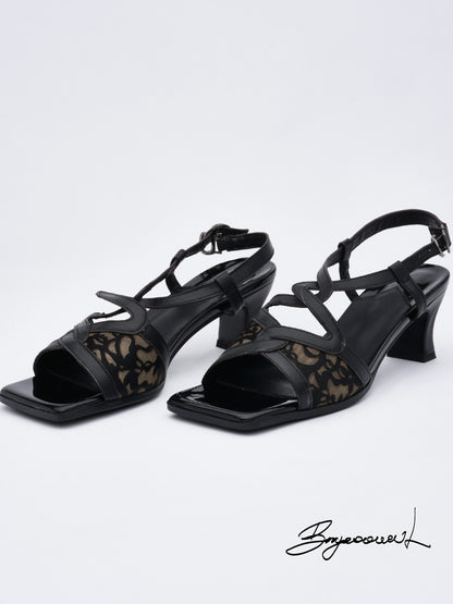 Elegante Quadrik-Sandalen mit niedriger Heel