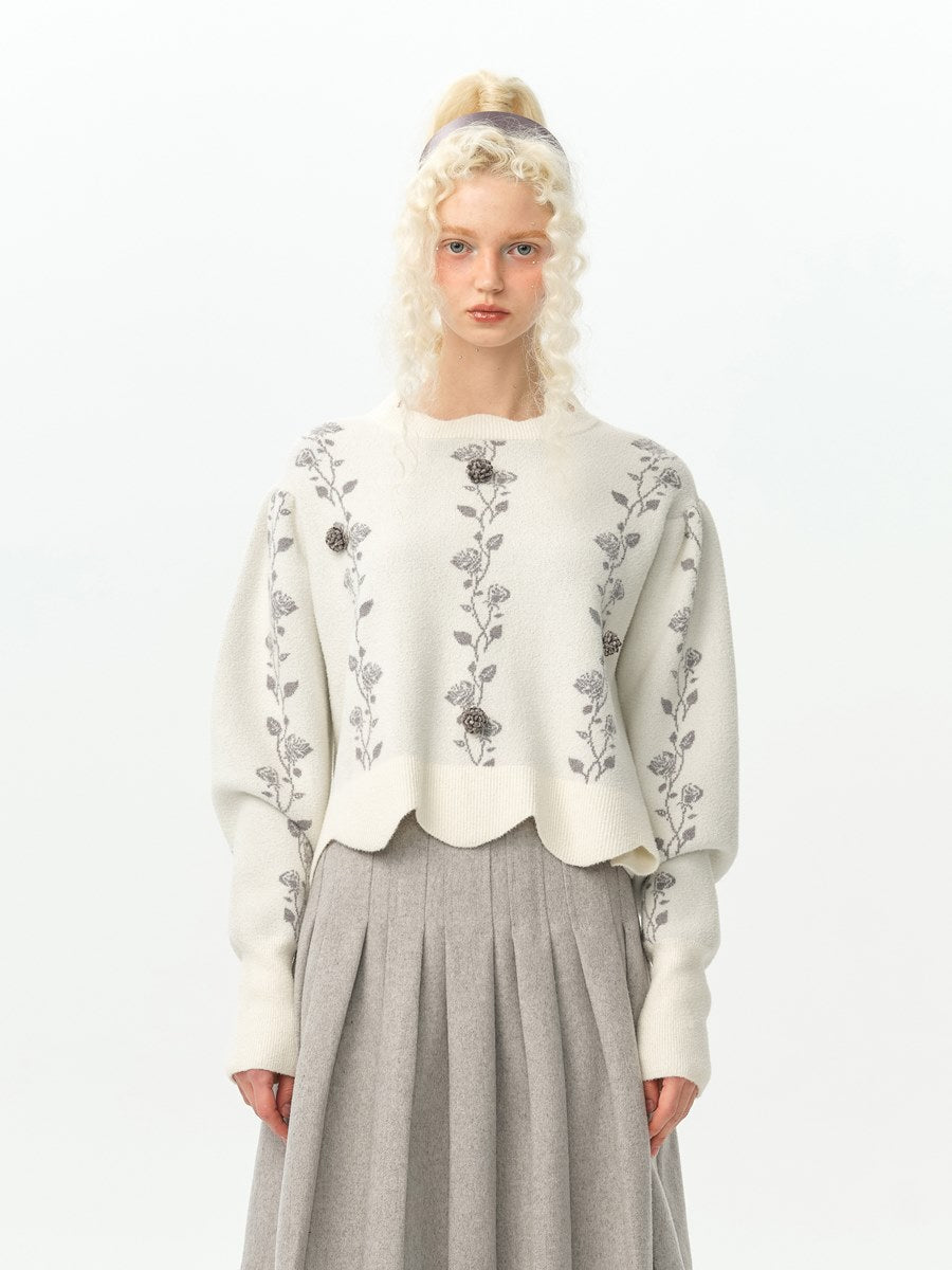 Rose IRREGULAR FLOWER SCALLOP SWEATER KNIT