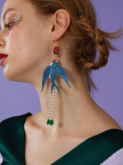 Embroidered Swallow Single Earring