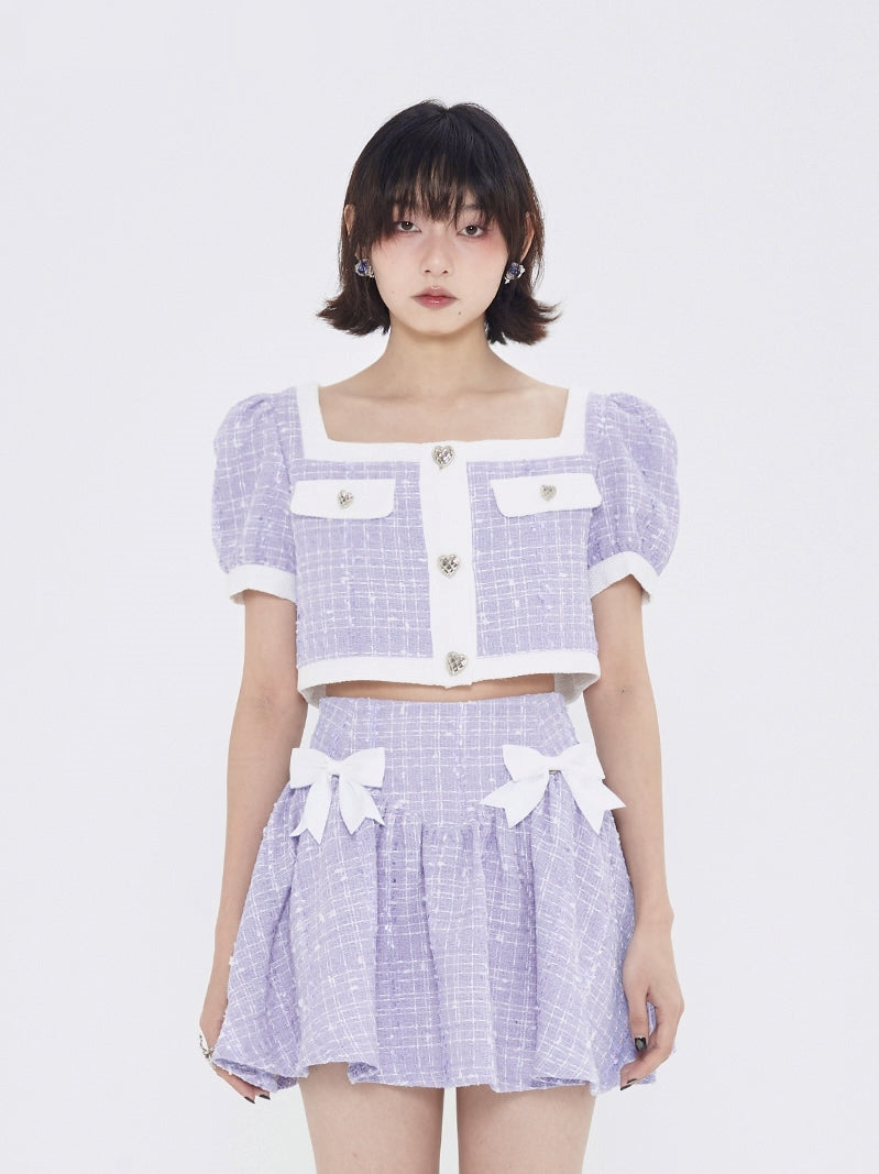 Fragrance Square Collar Jacket &amp; A-Line Skirt