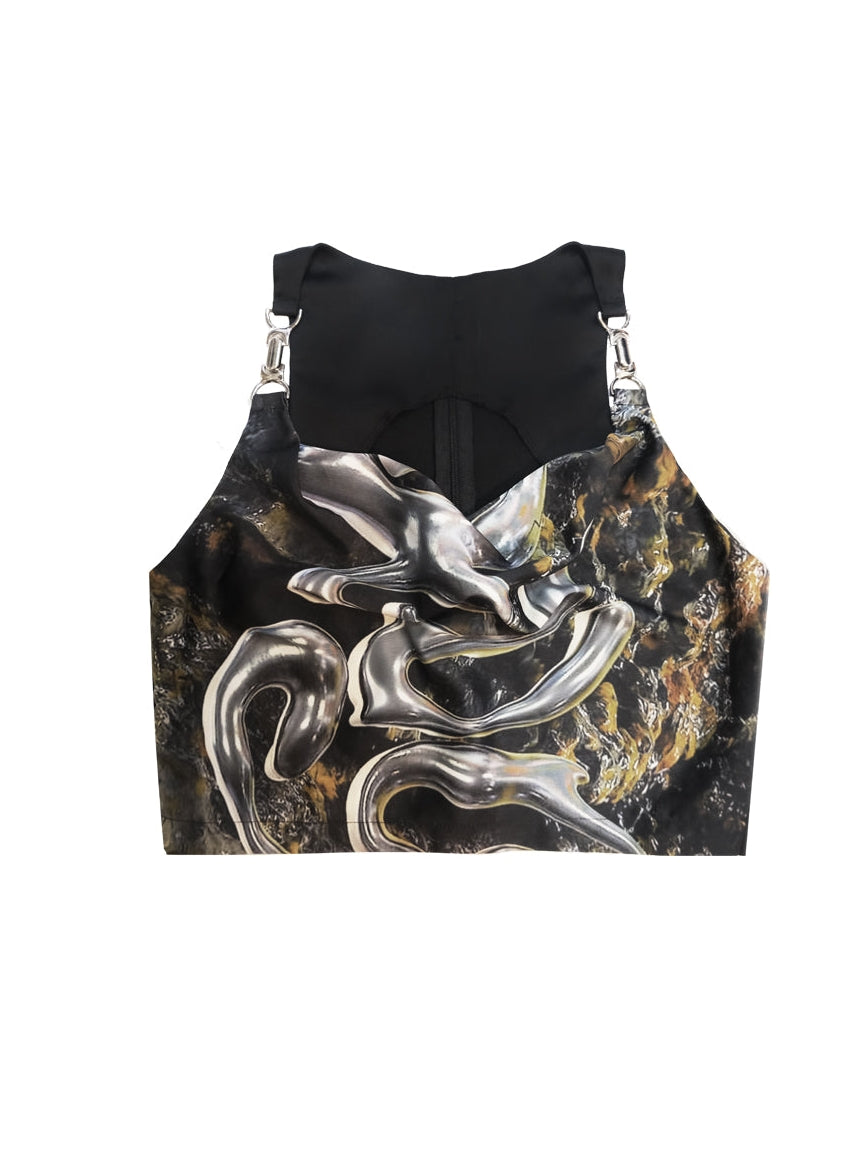 Short Printed Metal Buckle Camisole