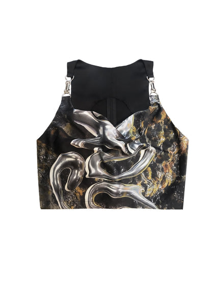 Short Printed Metal Buckle Camisole